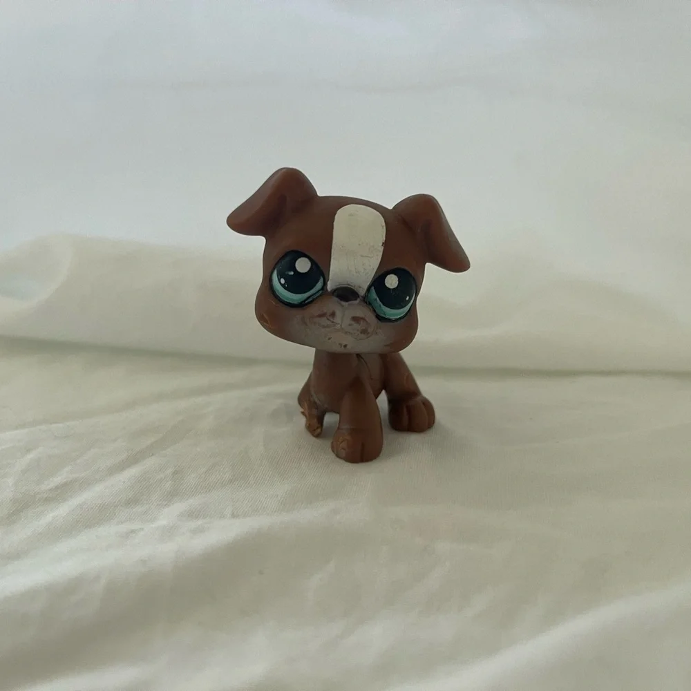 Littlest Pet Shop LPS Boxer Dog #83 Brown White Blue Eyes Loose Figure